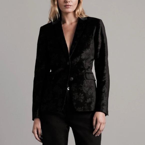 Rag & Bone Razor Black Velvet Blazer with Notched Lapels - Picture 2 of 9